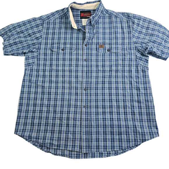 Wrangler Riggs Button Shirt Men's XXL Blue Plaid Workwear Vented Farm As Is - Picture 1 of 9